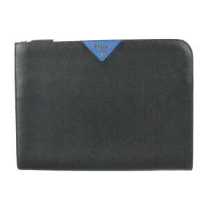 PRADA SAFFIANO TRAVEL Document Case Shoulder Bag Leather L Zip Clutch Pouch